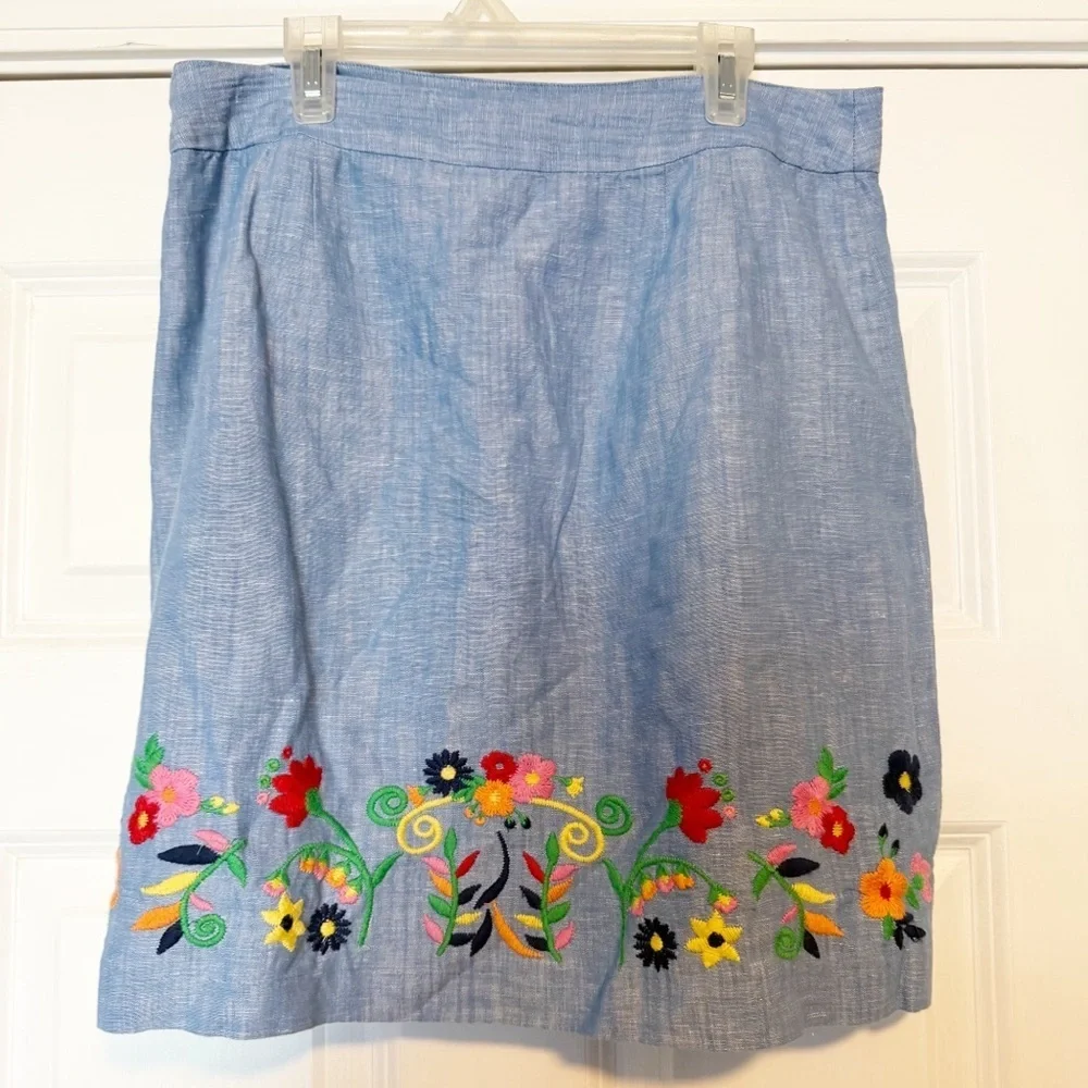 Talbots Embroidered Linen A-line Skirt